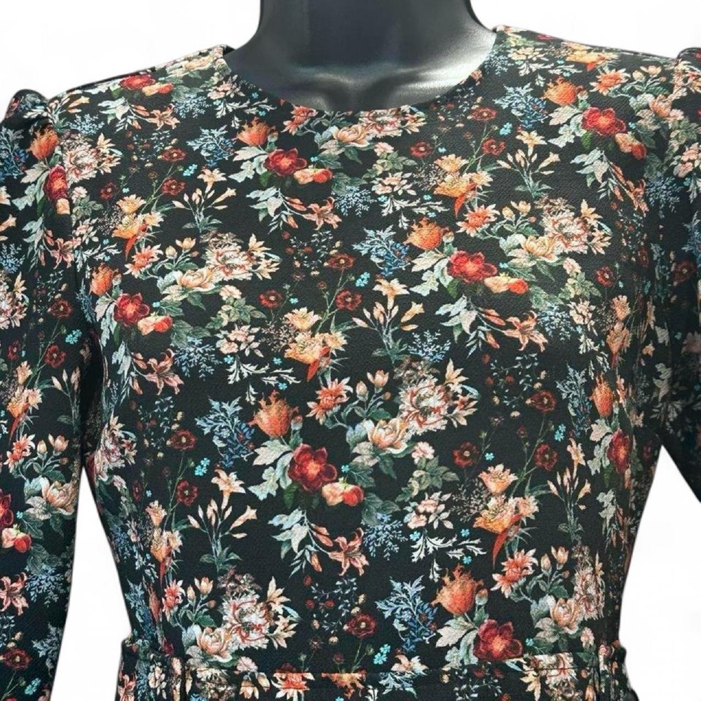 Zara Blouse Floral Design Fitted Waist Pleated Sleeves - Picture 5 of 8